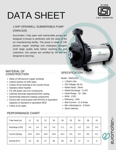 1.5hp open well submersible pump performance chart